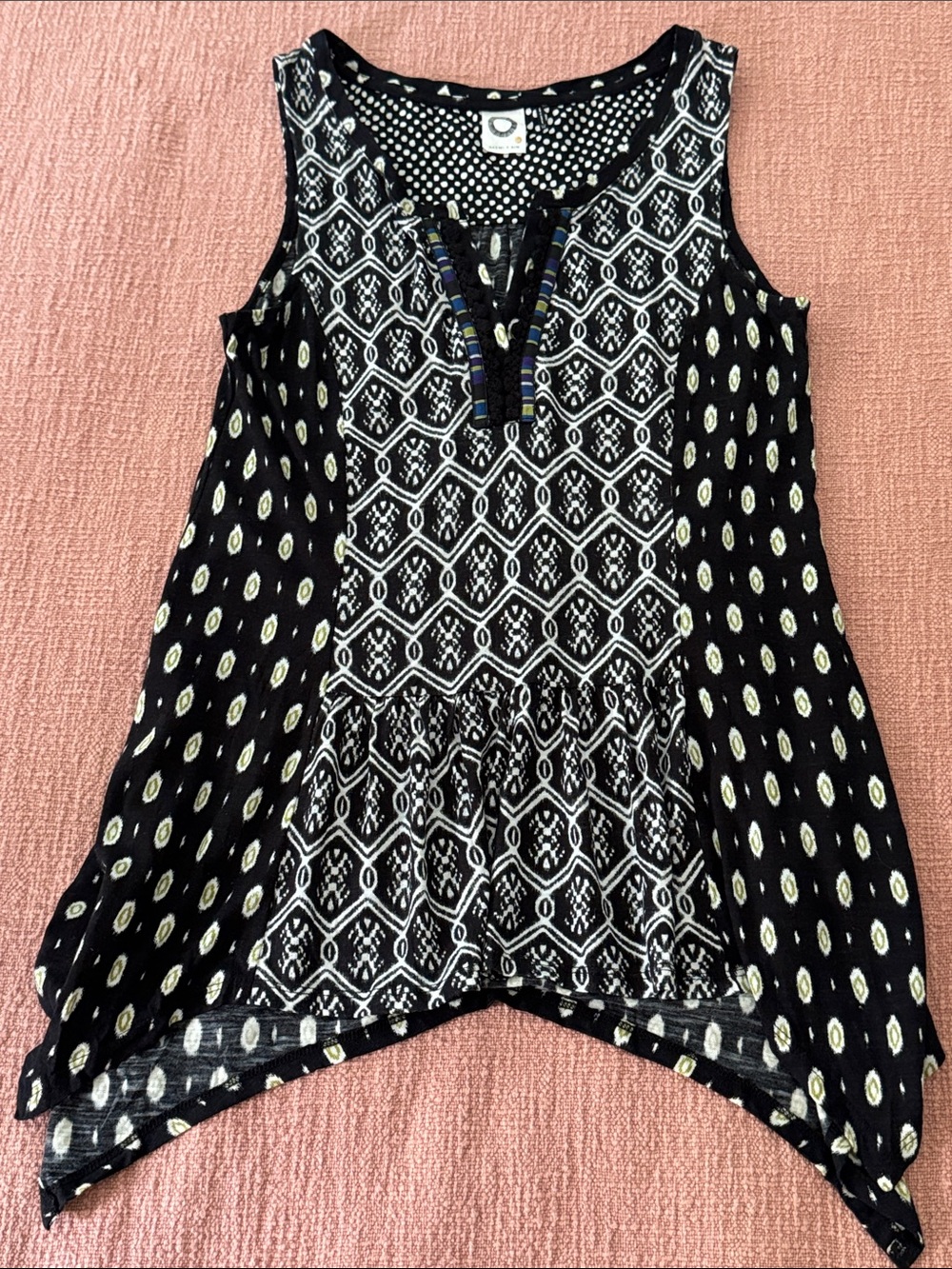 Anthropologie cotton / modal Black Patterned Swing asymmetrical lagoda Tank Top